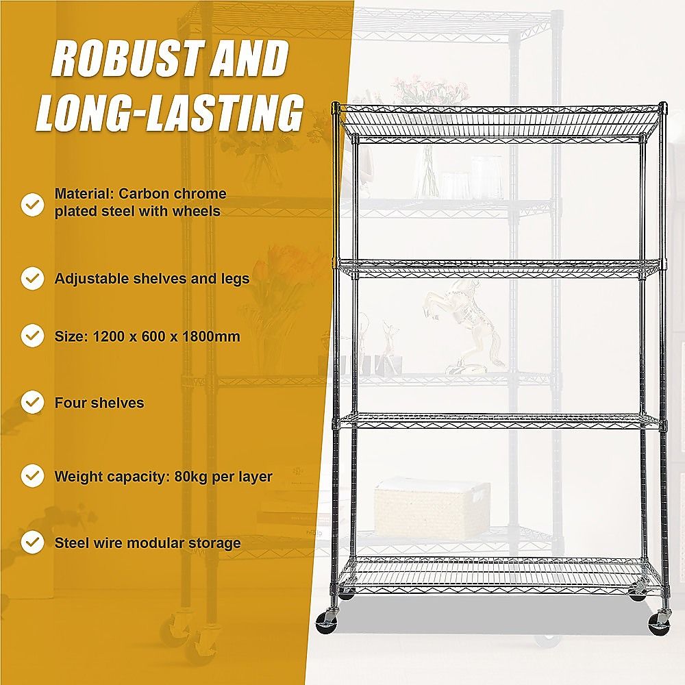 Wire Storage Rack – 120x60cm Chrome Shelving with Wheels
