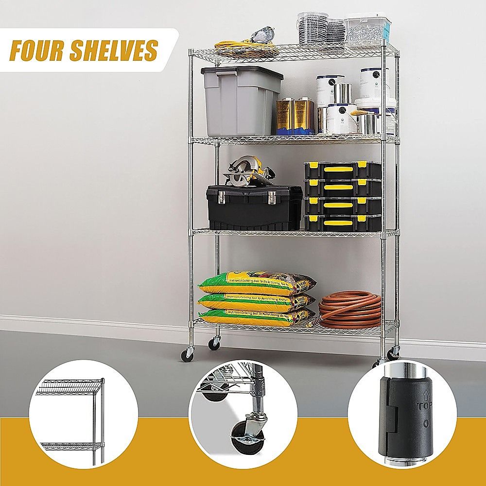 Wire Storage Rack – 120x60cm Chrome Shelving with Wheels