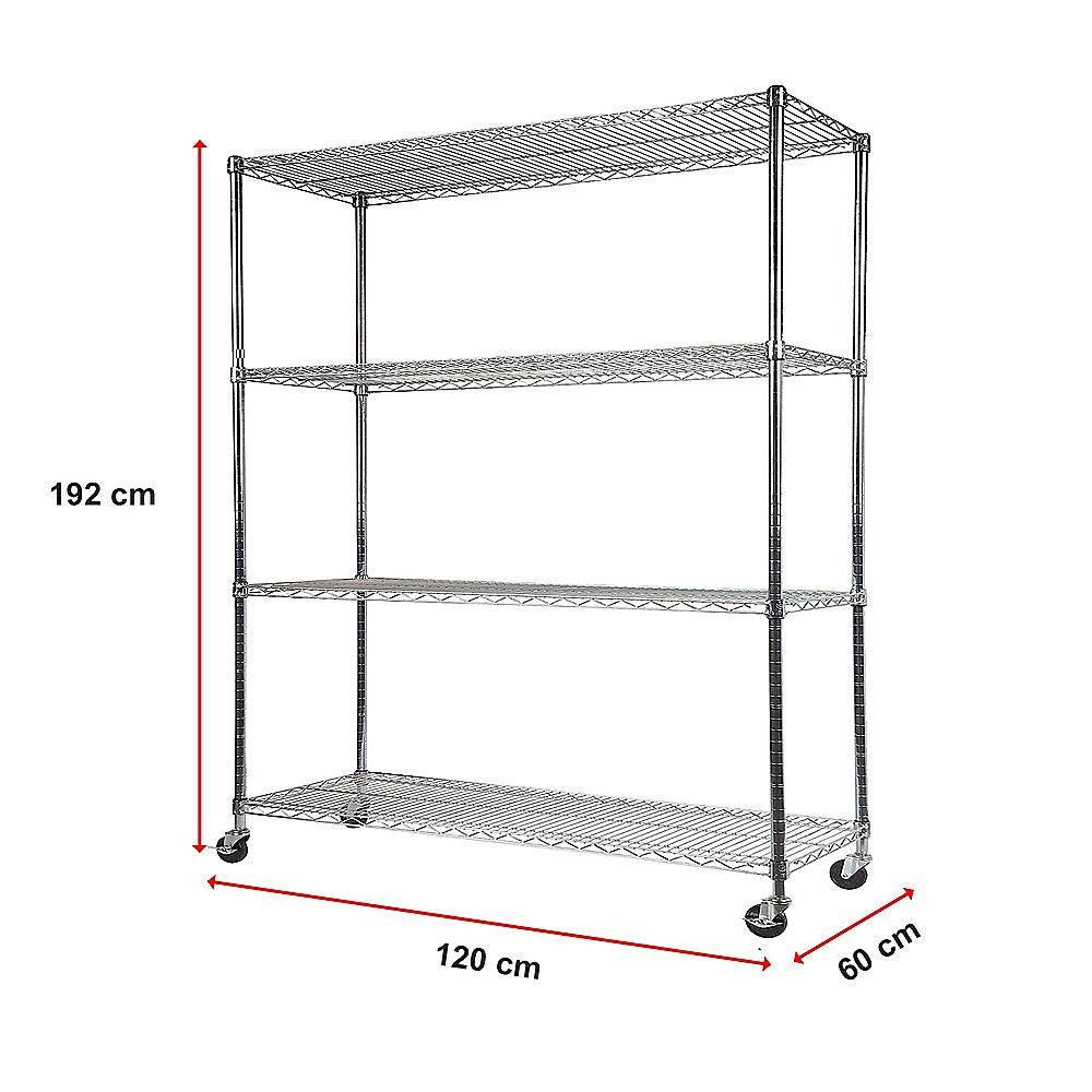 Wire Storage Rack – 120x60cm Chrome Shelving with Wheels