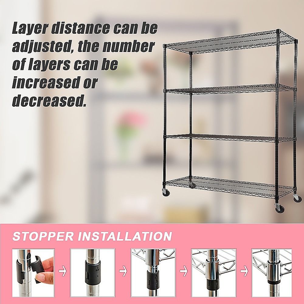 Wire Storage Rack – 120x60cm Black Shelving with Wheels