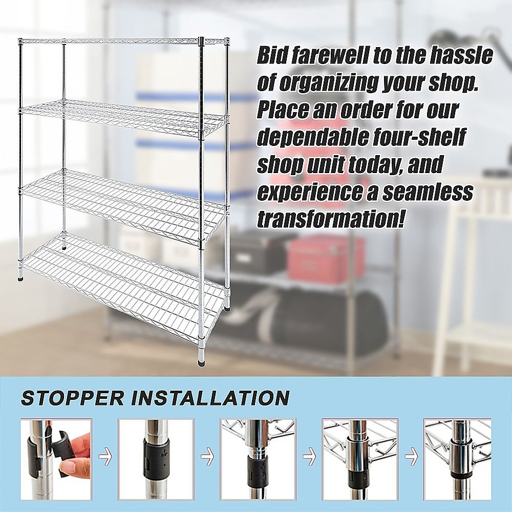 Wire Storage Rack – 150x35cm Chrome Shelving with Fixed Legs