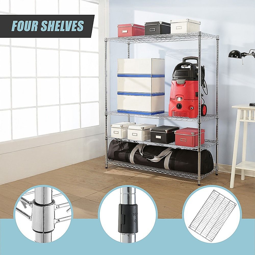 Wire Storage Rack – 150x35cm Chrome Shelving with Fixed Legs