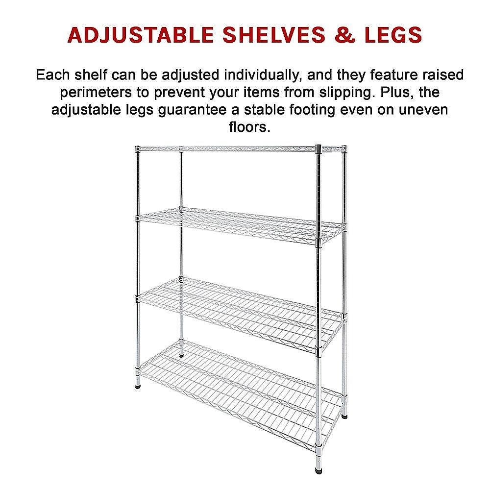 Wire Storage Rack – 150x35cm Chrome Shelving with Fixed Legs
