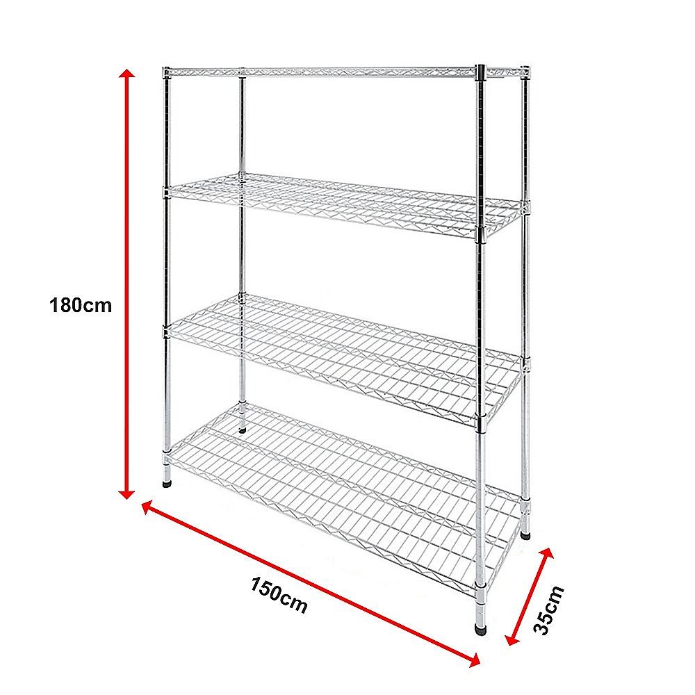 Wire Storage Rack – 150x35cm Chrome Shelving with Fixed Legs
