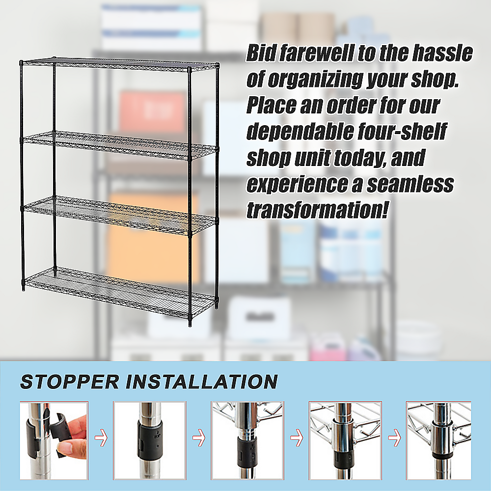 Wire Storage Rack – 150x35cm Black Shelving with Fixed Legs