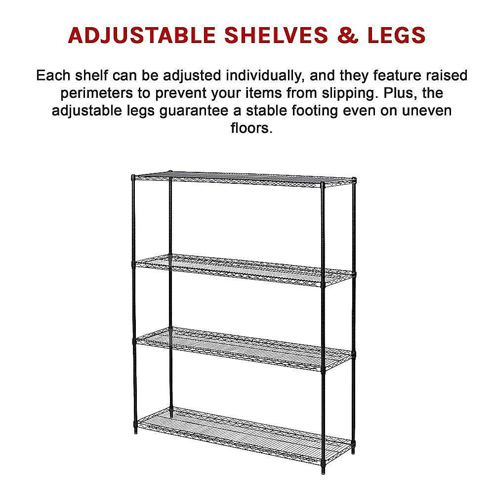 Wire Storage Rack – 150x35cm Black Shelving with Fixed Legs