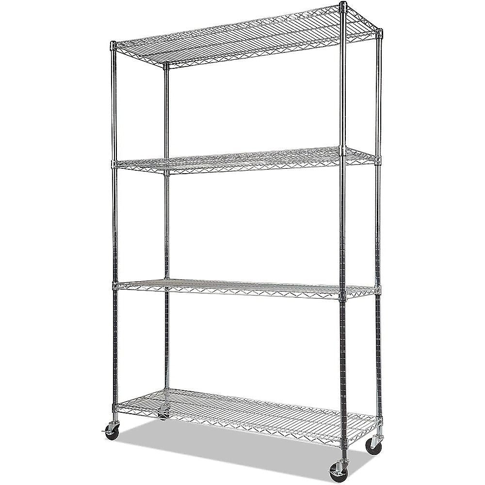 Wire Storage Rack – 150x35cm Chrome Shelving with Wheels