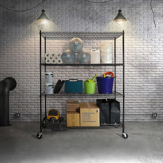 Wire Storage Rack – 150x35cm Black Shelving with Wheels