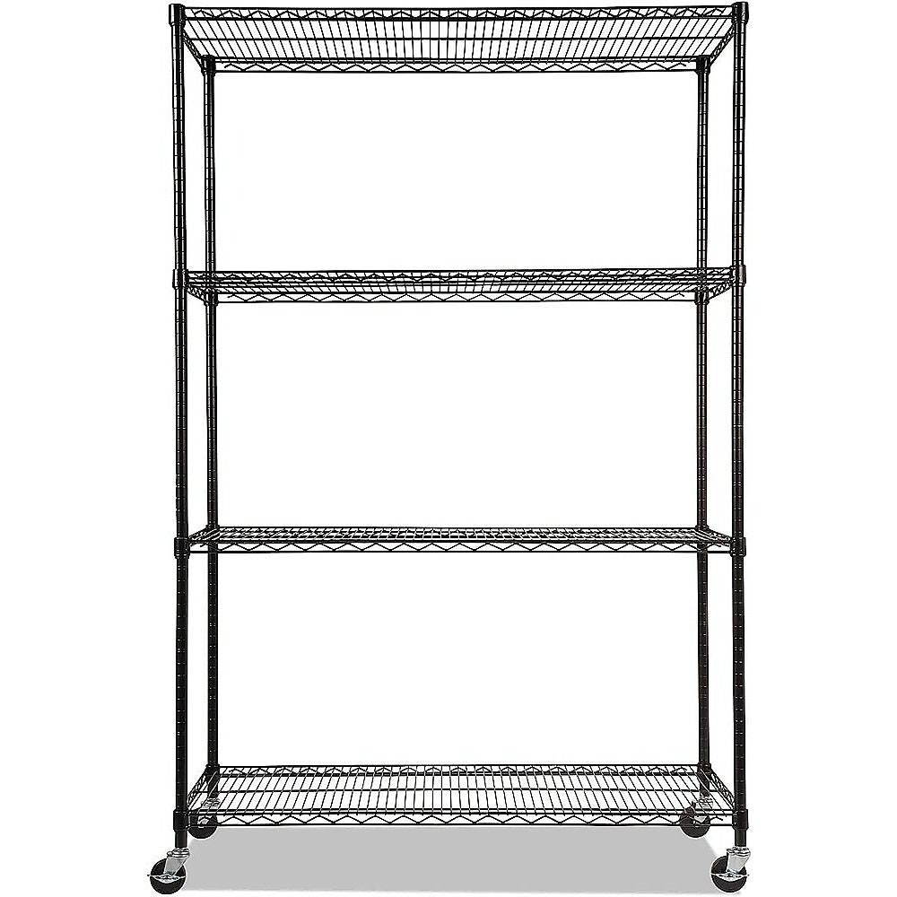 Wire Storage Rack – 150x35cm Black Shelving with Wheels