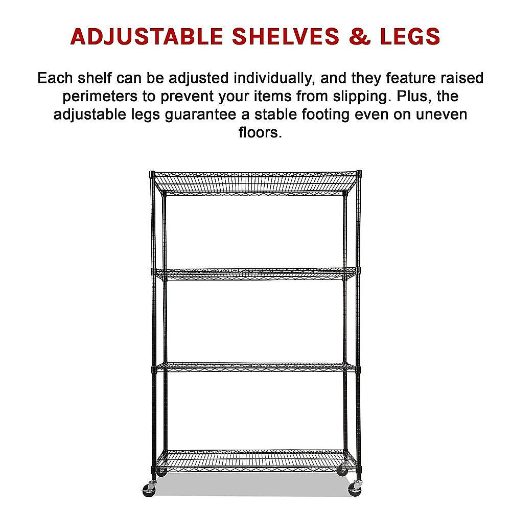 Wire Storage Rack – 150x35cm Black Shelving with Wheels