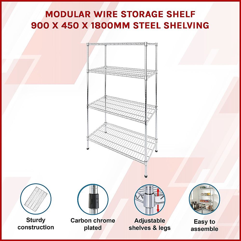 Wire Storage Rack – 90x45cm Chrome Shelving with Fixed Legs