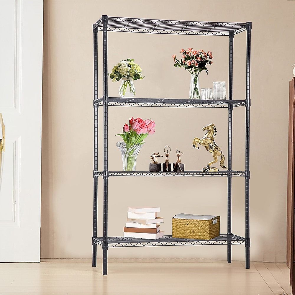 Wire Storage Rack – 90x45cm Black Shelving with Fixed Legs