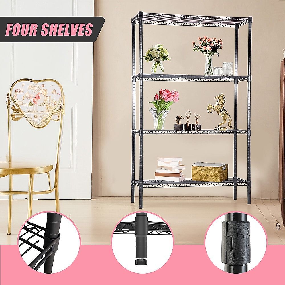 Wire Storage Rack – 90x45cm Black Shelving with Fixed Legs