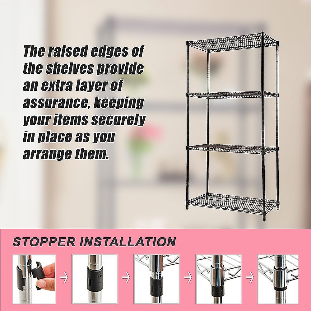Wire Storage Rack – 90x45cm Black Shelving with Fixed Legs
