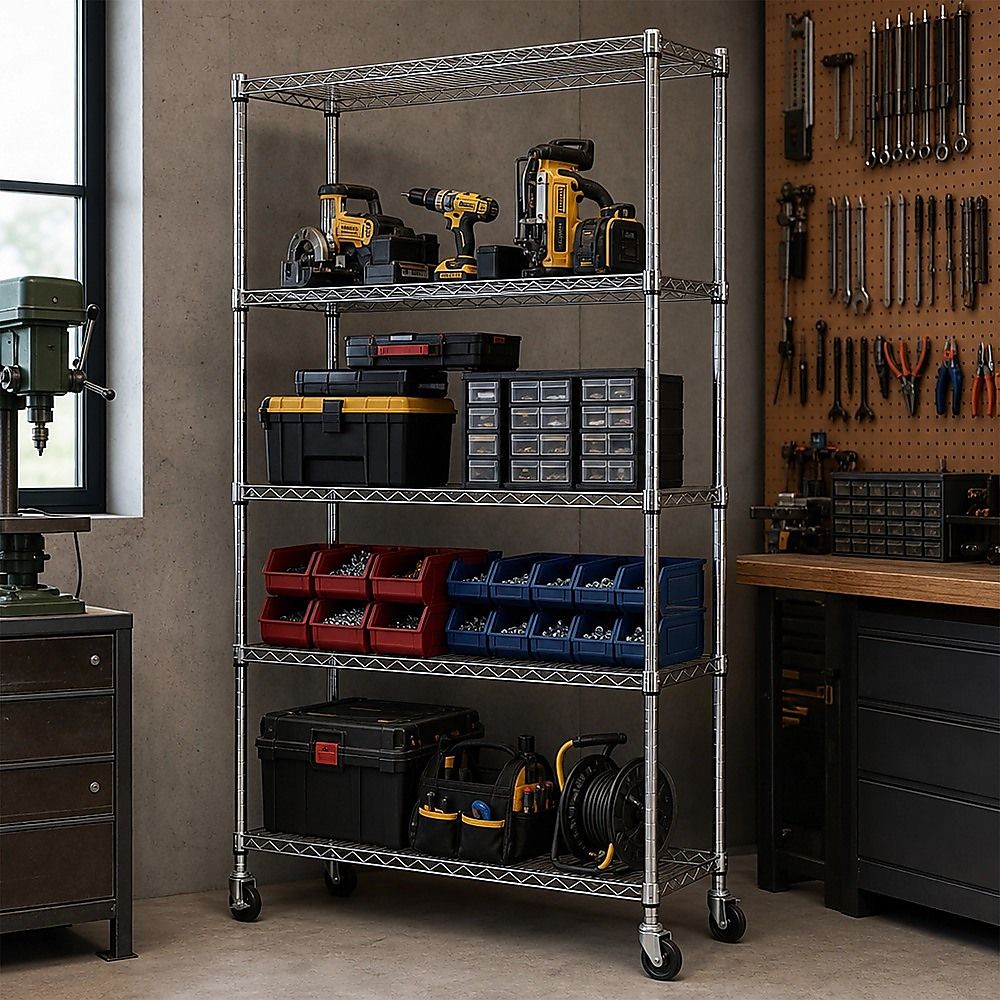 Wire Storage Rack – 90x45cm Chrome Shelving with Wheels