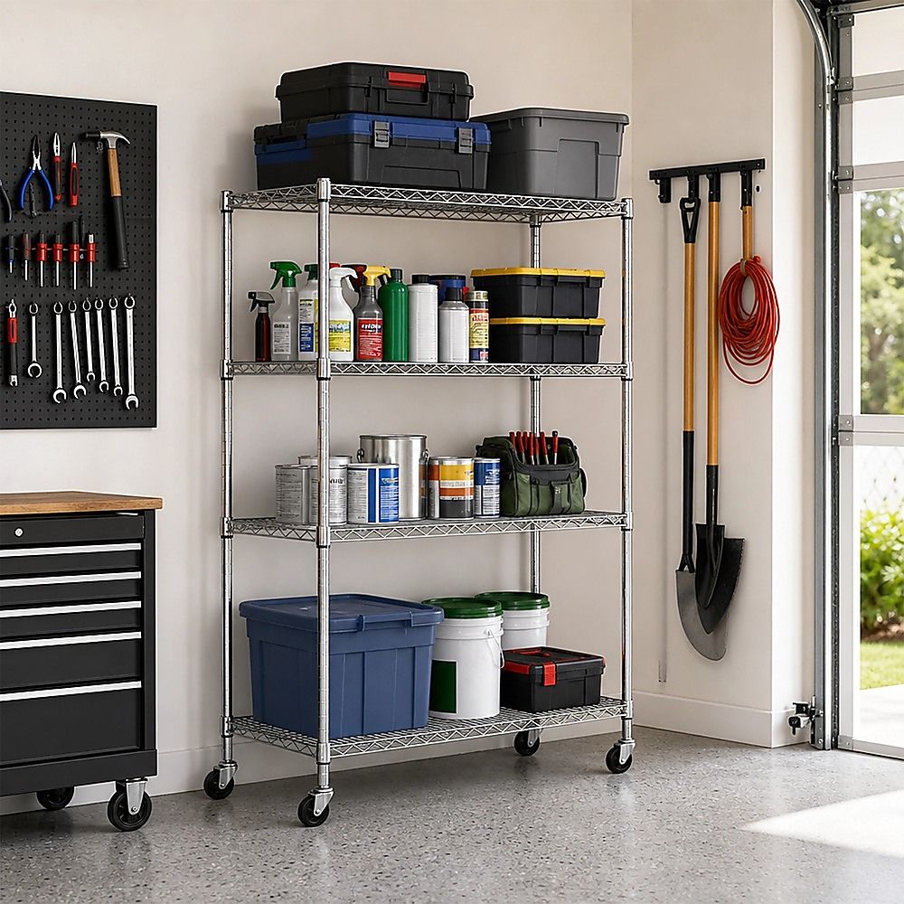 Wire Storage Rack – 90x45cm Chrome Shelving with Wheels