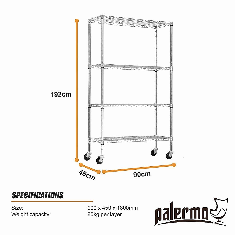 Wire Storage Rack – 90x45cm Chrome Shelving with Wheels