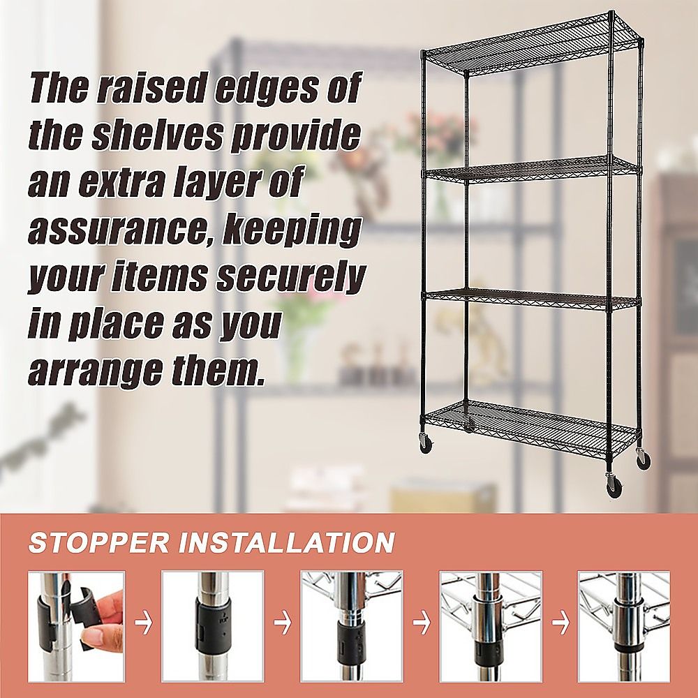 Wire Storage Rack – 90x45cm Black Shelving with Wheels