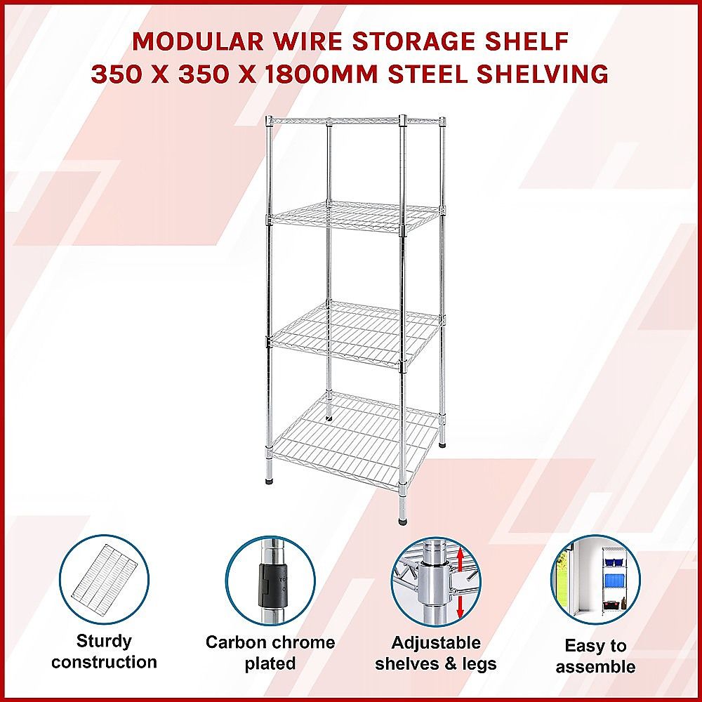 Wire Storage Rack – 35x35cm Chrome Shelving with Fixed Legs