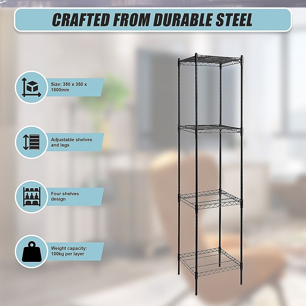 Wire Storage Rack – 35x35cm Black Shelving with Fixed Legs