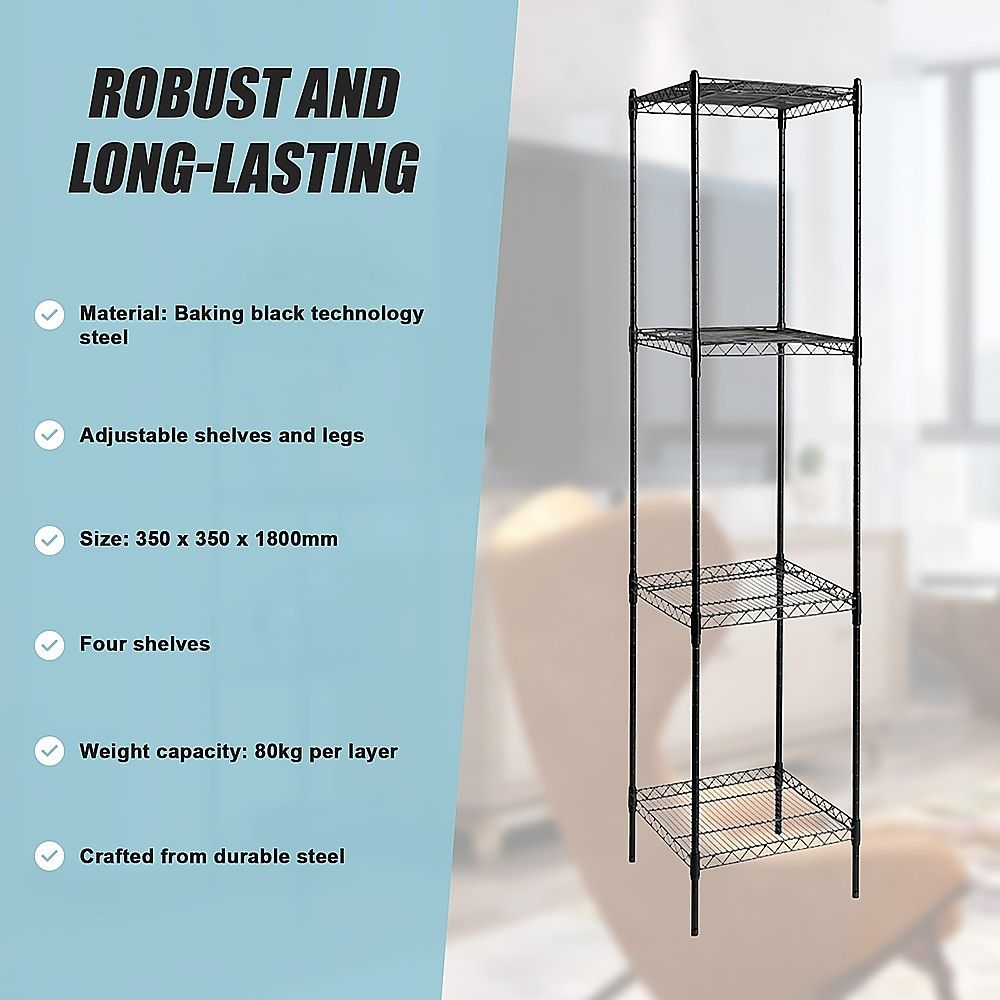 Wire Storage Rack – 35x35cm Black Shelving with Fixed Legs