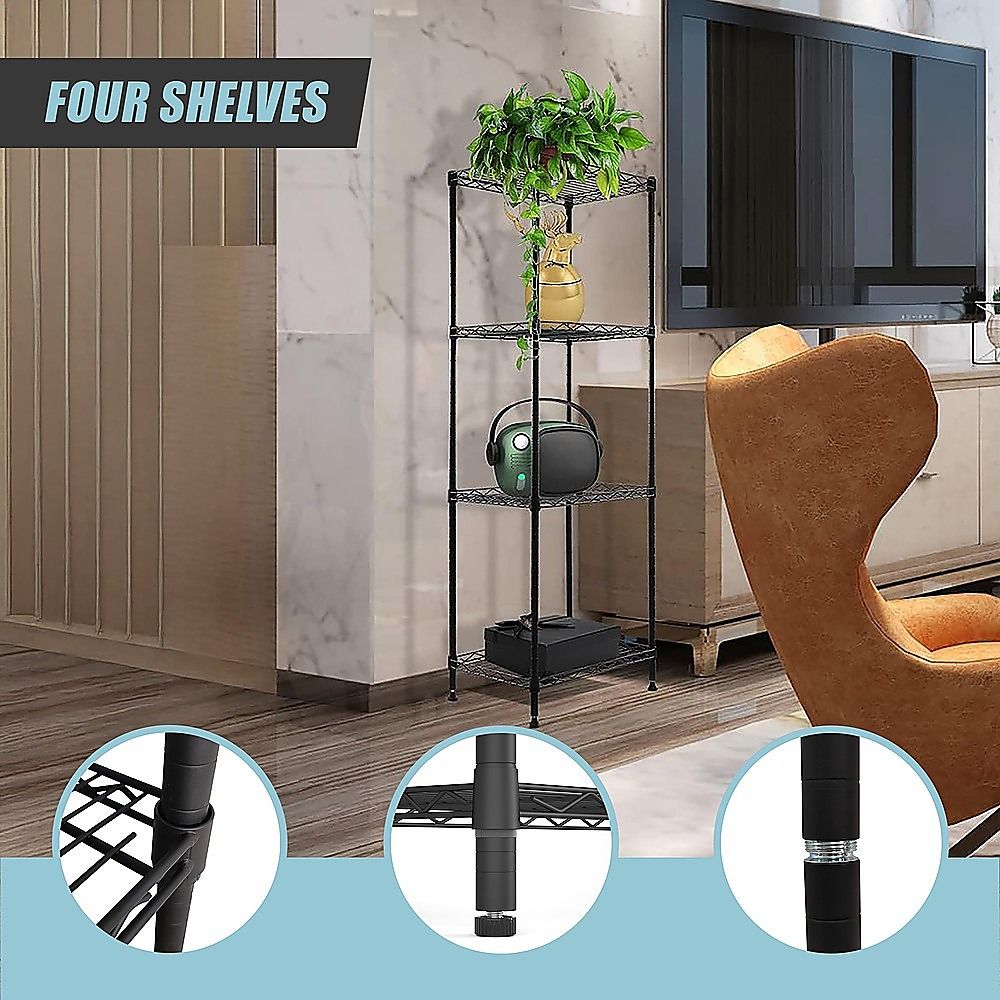 Wire Storage Rack – 35x35cm Black Shelving with Fixed Legs