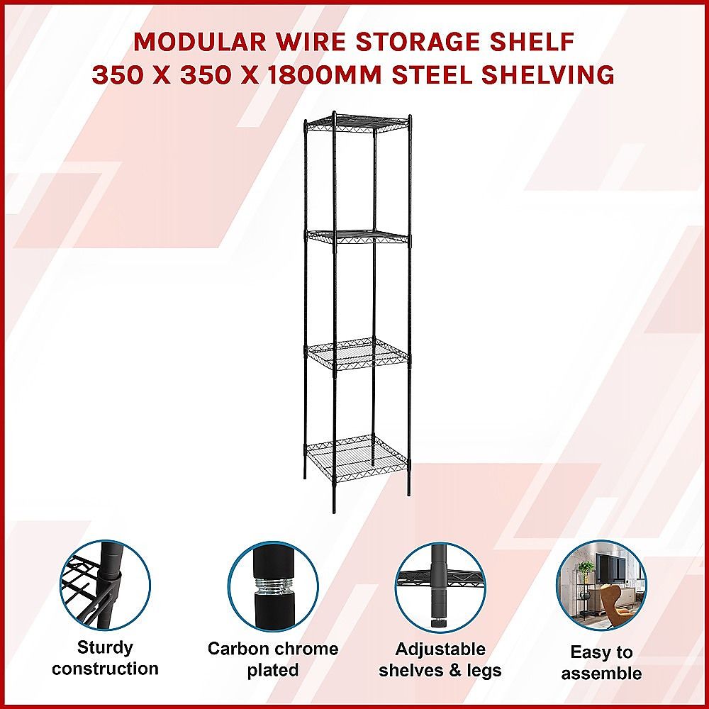 Wire Storage Rack – 35x35cm Black Shelving with Fixed Legs
