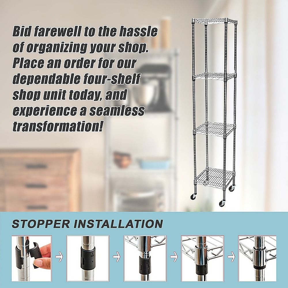 Wire Storage Rack – 35x35cm Chrome Shelving with Wheels