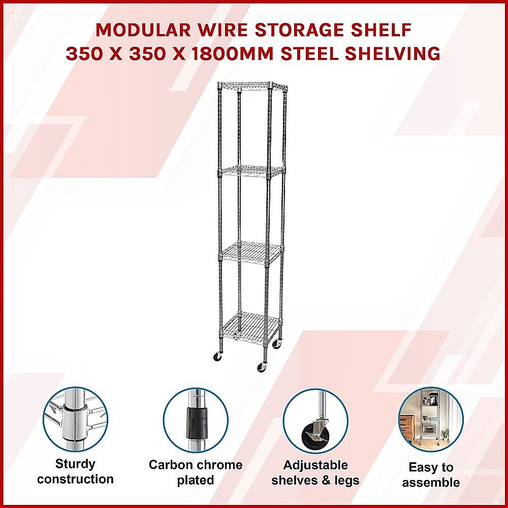Wire Storage Rack – 35x35cm Chrome Shelving with Wheels