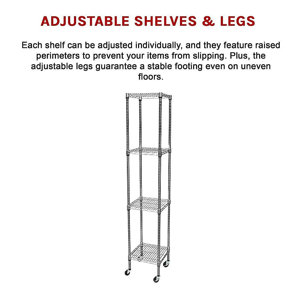 Wire Storage Rack – 35x35cm Chrome Shelving with Wheels