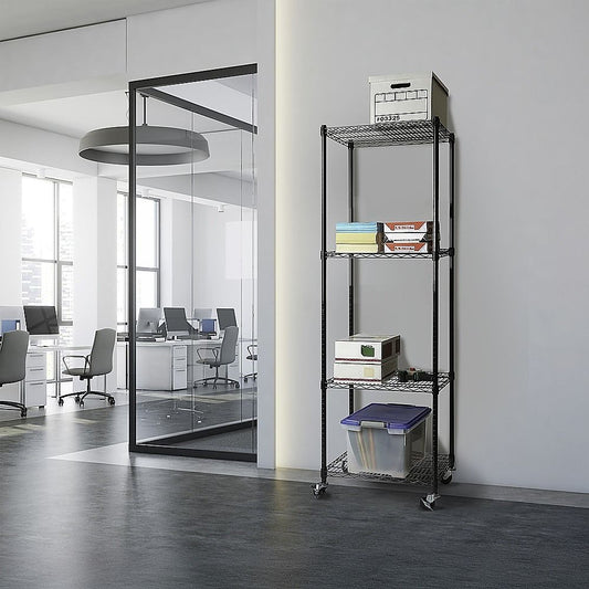 Wire Storage Rack – 35x35cm Black Shelving with Wheels