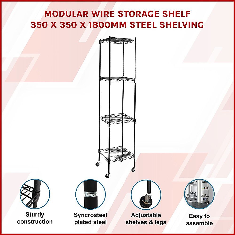 Wire Storage Rack – 35x35cm Black Shelving with Wheels