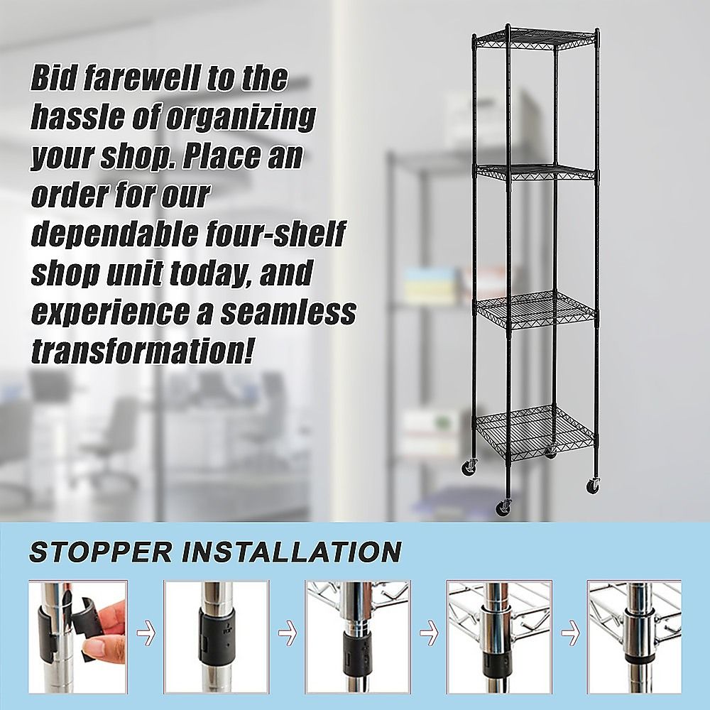 Wire Storage Rack – 35x35cm Black Shelving with Wheels
