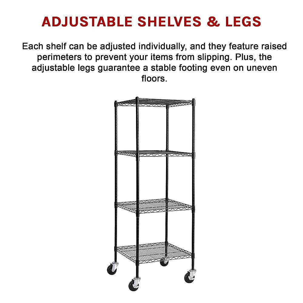 Wire Storage Rack – 35x35cm Black Shelving with Wheels