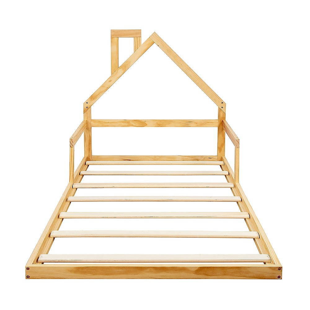 Pine Wood Floor Bed House Frame for Kids and Toddlers