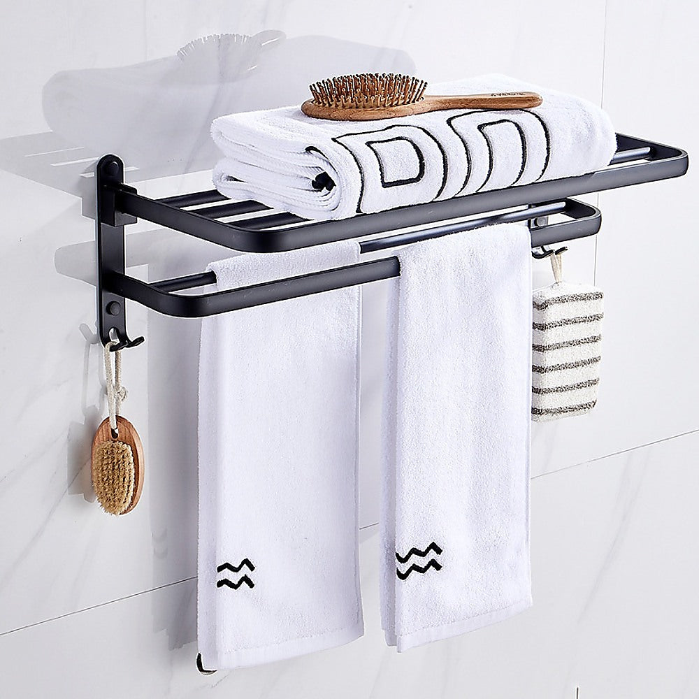 Towel Rack Folding Holder with Hook Accessories Wall Hanger Aluminium Bar Shelf