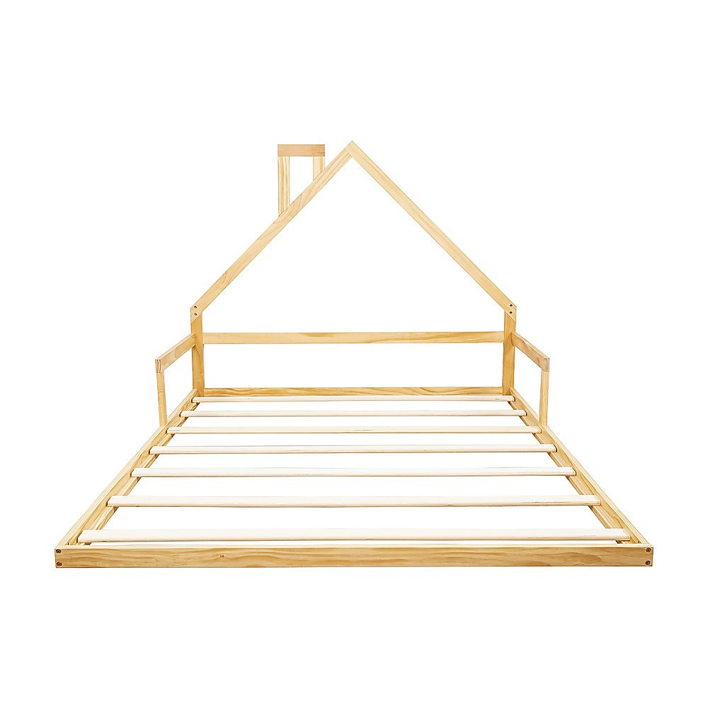 Pine Wood Floor Bed House Frame for Kids and Toddlers