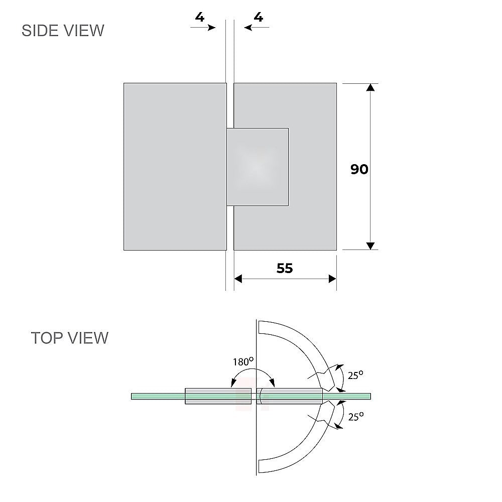 180° Brass Glass-to-Glass Shower Door Hinge in White
