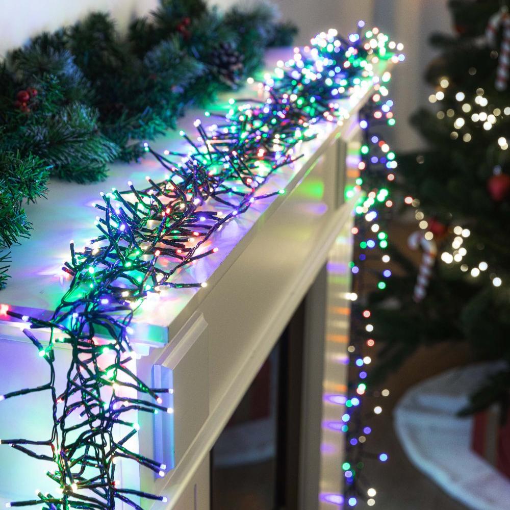 Battery Operated LED Cluster Lights – 200 LEDs, Multicolor or Warm White - Multicolor