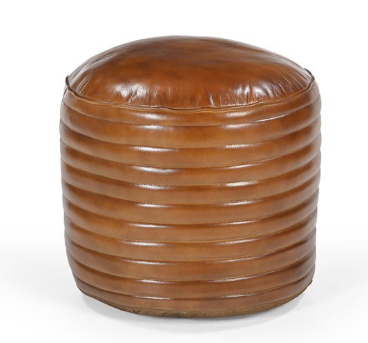 CARAMEL GROOVED LEATHER OTTOMAN