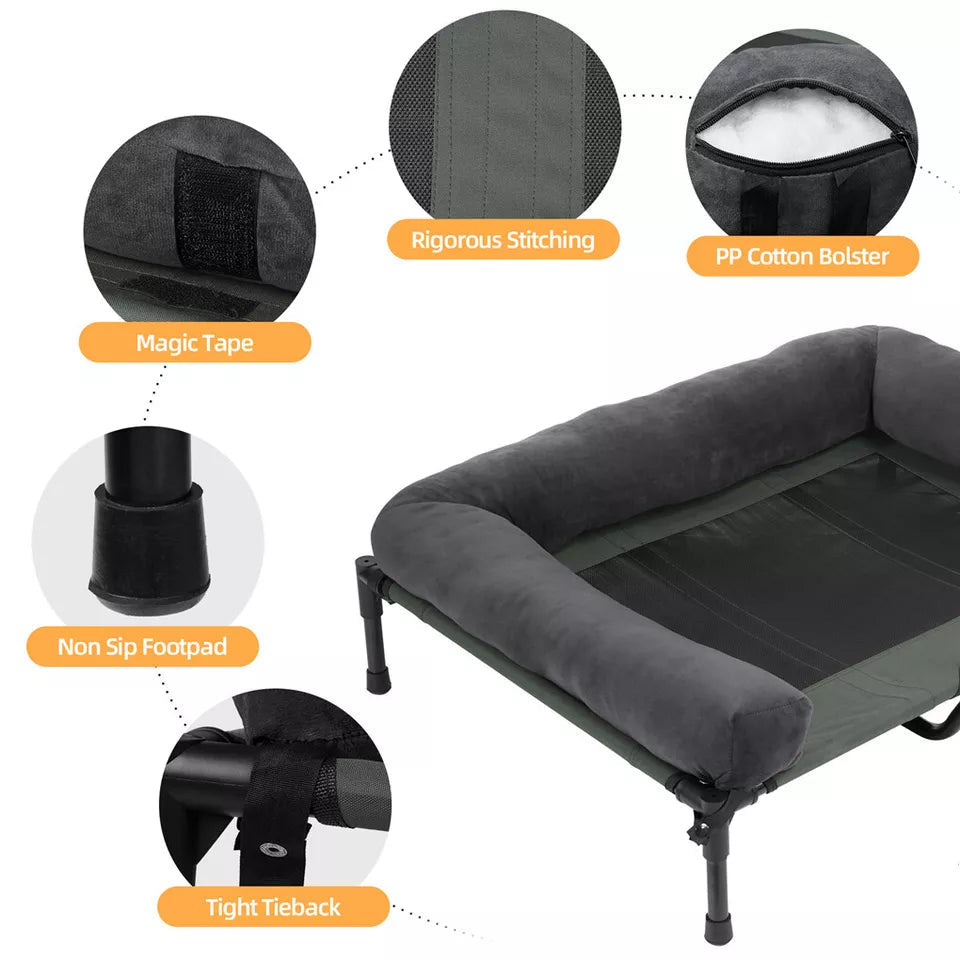 P&P Pet Cot with Bolster Support and Breathable Mesh Design for Dogs to Lounge