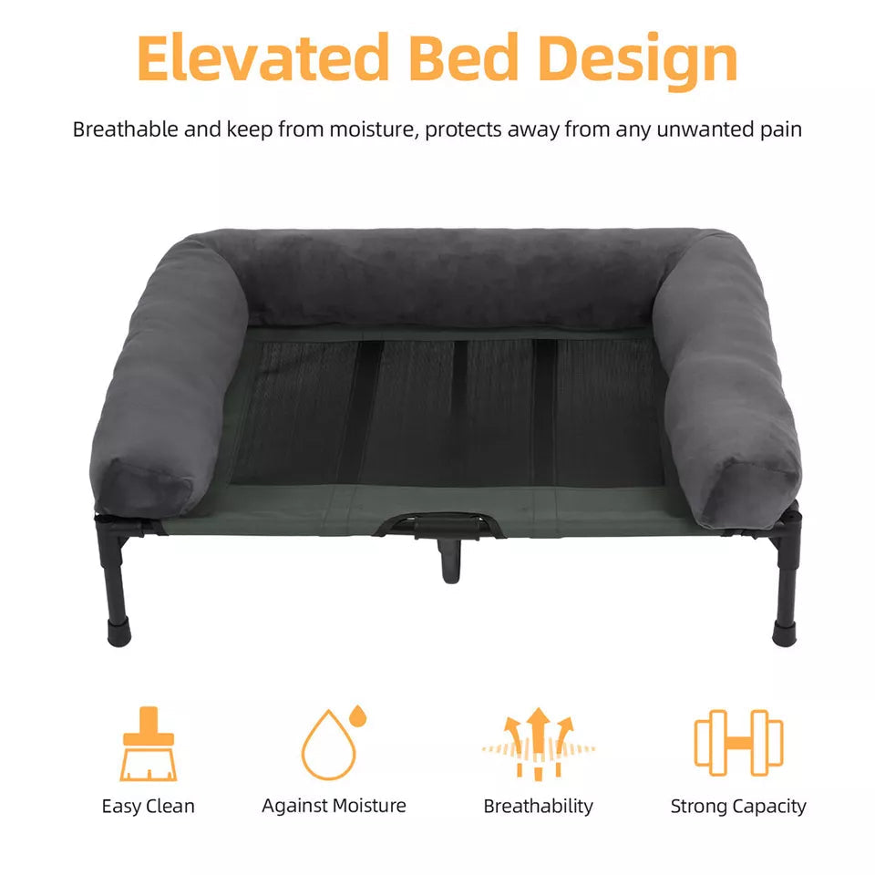 P&P Pet Cot with Bolster Support and Breathable Mesh Design for Dogs to Lounge