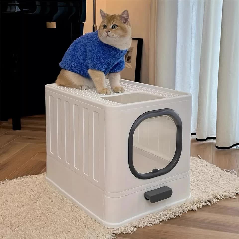 Big Top Entry Deep Tray Enclosed Kitty Cat Litter Box Easy To Clean Pull Handle
