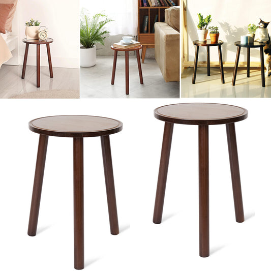 2Pcs Small Side Table Round End Table Wood Plant Stand Super Thick 3-Legs Stool
