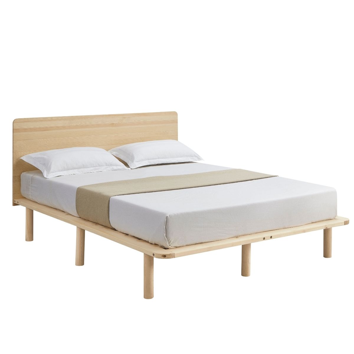 Natural Solid Wood Bed Frame Bed Base with Headboard King