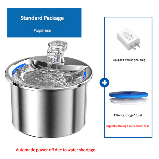 Stainless Steel Automatic Pet Water Fountain with USB Plug, Filter Cartridge Set, and Auto Power-Off Function