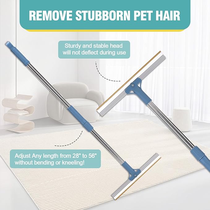 Pet Hair Remover Floor Squeegee with Extendable Handle ,Effective Fur and Hair Sweeper for Hard Floors