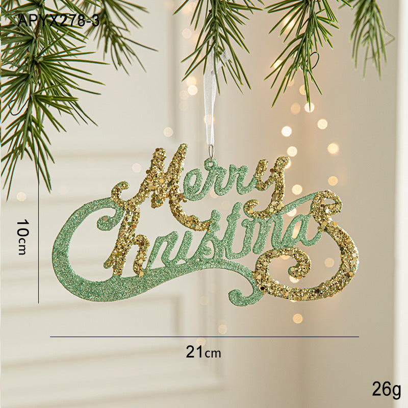 Green and Gold Glitter Merry Christmas Hanging Ornament -Festive Holiday Decoration 5 pieces