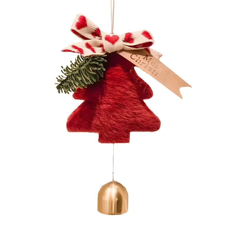 Red Velvet Christmas Tree Ornament with Ribbon and Bell - Festive Holiday Decoration 5 pieces