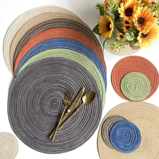 Round Woven Placemats -Colorful Braided Table Mats for Dining & Home Decor 30cm 10pcs khahi